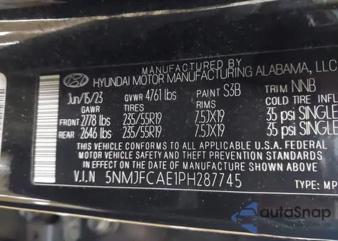 2023 Hyundai Tucson Sel z USA, uszkodzony, nr VIN 5NMJFCAE1PH287745